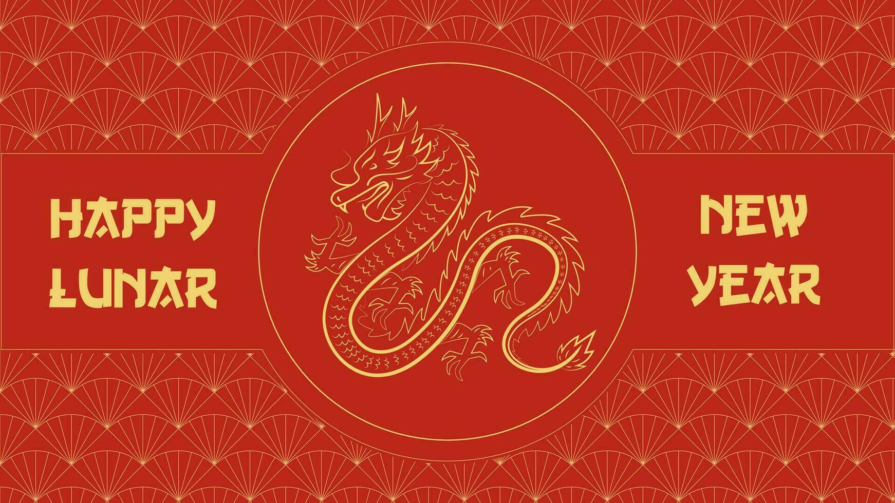 Chinese New Year background vector . Chinese golden dragon, fan, Lunar New Year holiday decoration vector. Oriental culture tradition illustration.