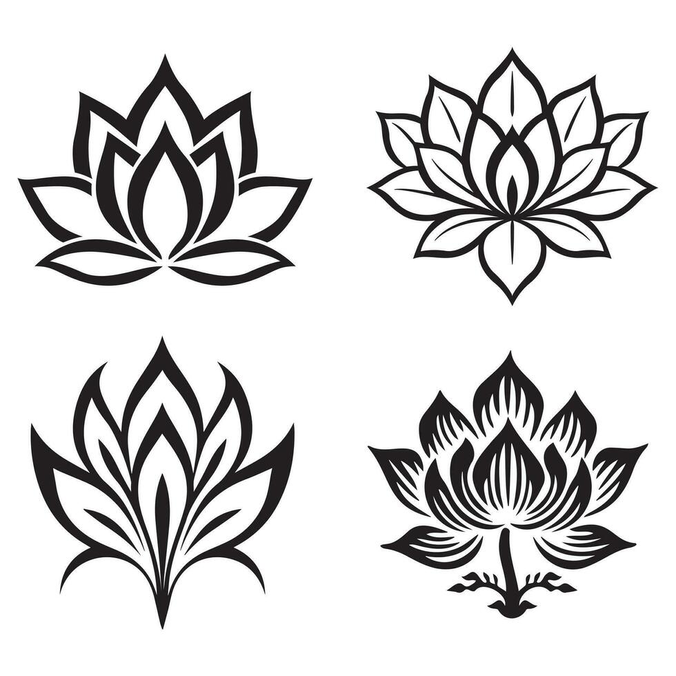 contorno loto flor tatuaje estilo vector