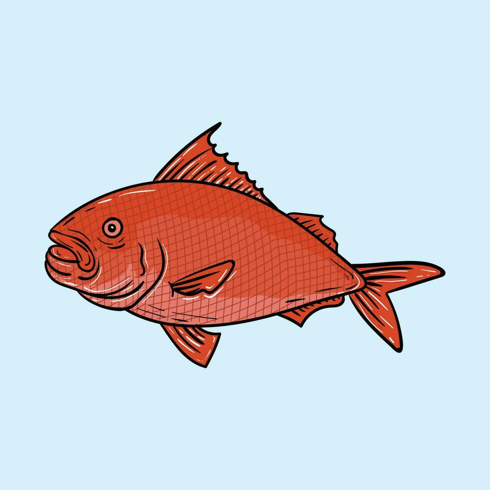 Ruby snapper fish cartoon illustration vector