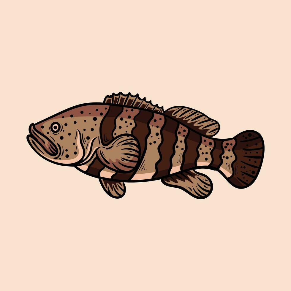 Grouper fish cartoon illustration vector