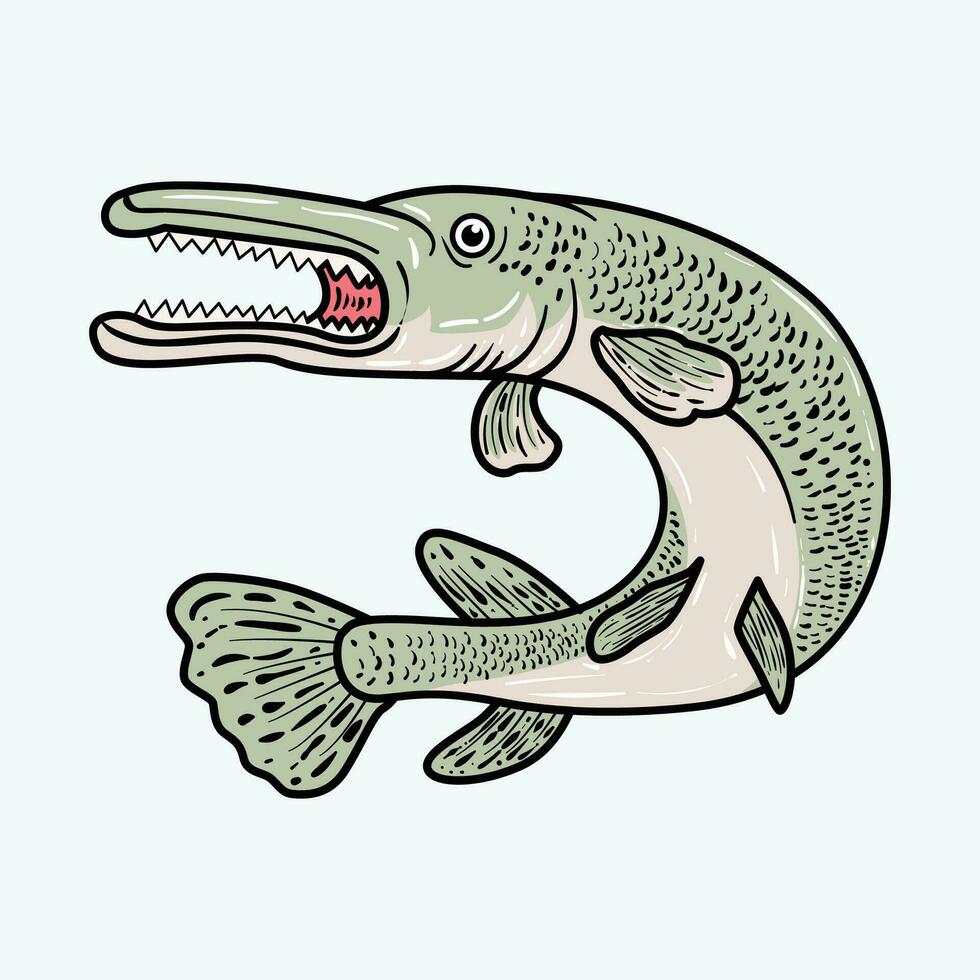 Aligator fish cartoon illustration vector