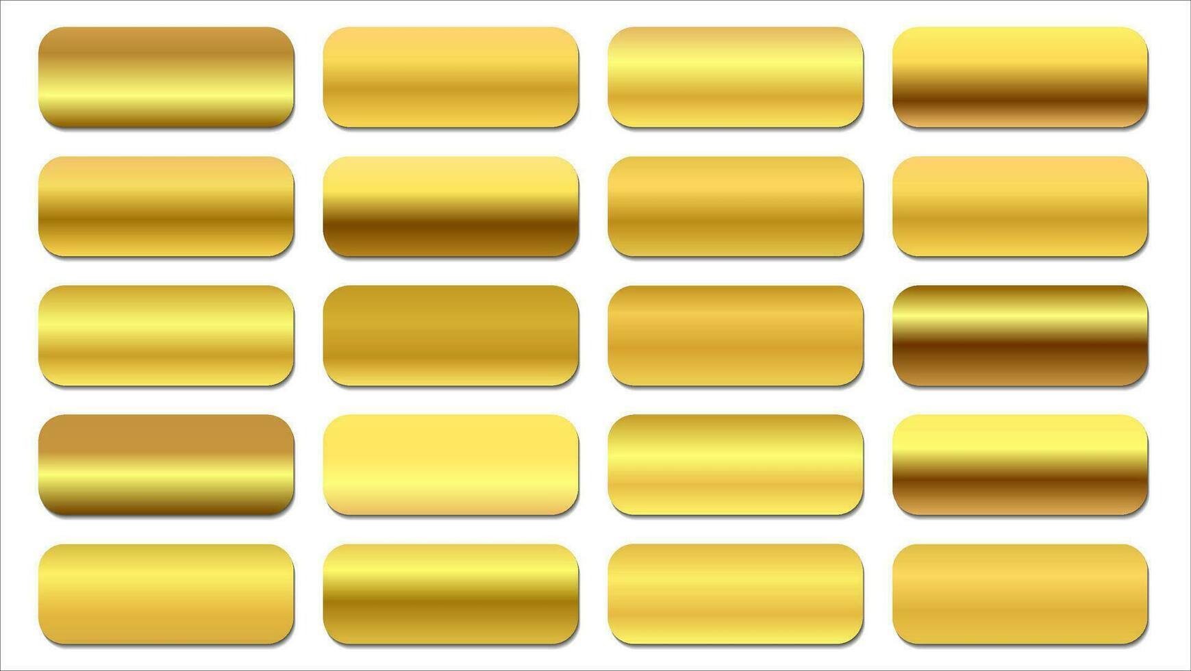 Gold gradient texture pack. Shiny golden metal foil gradient set, vector illustration