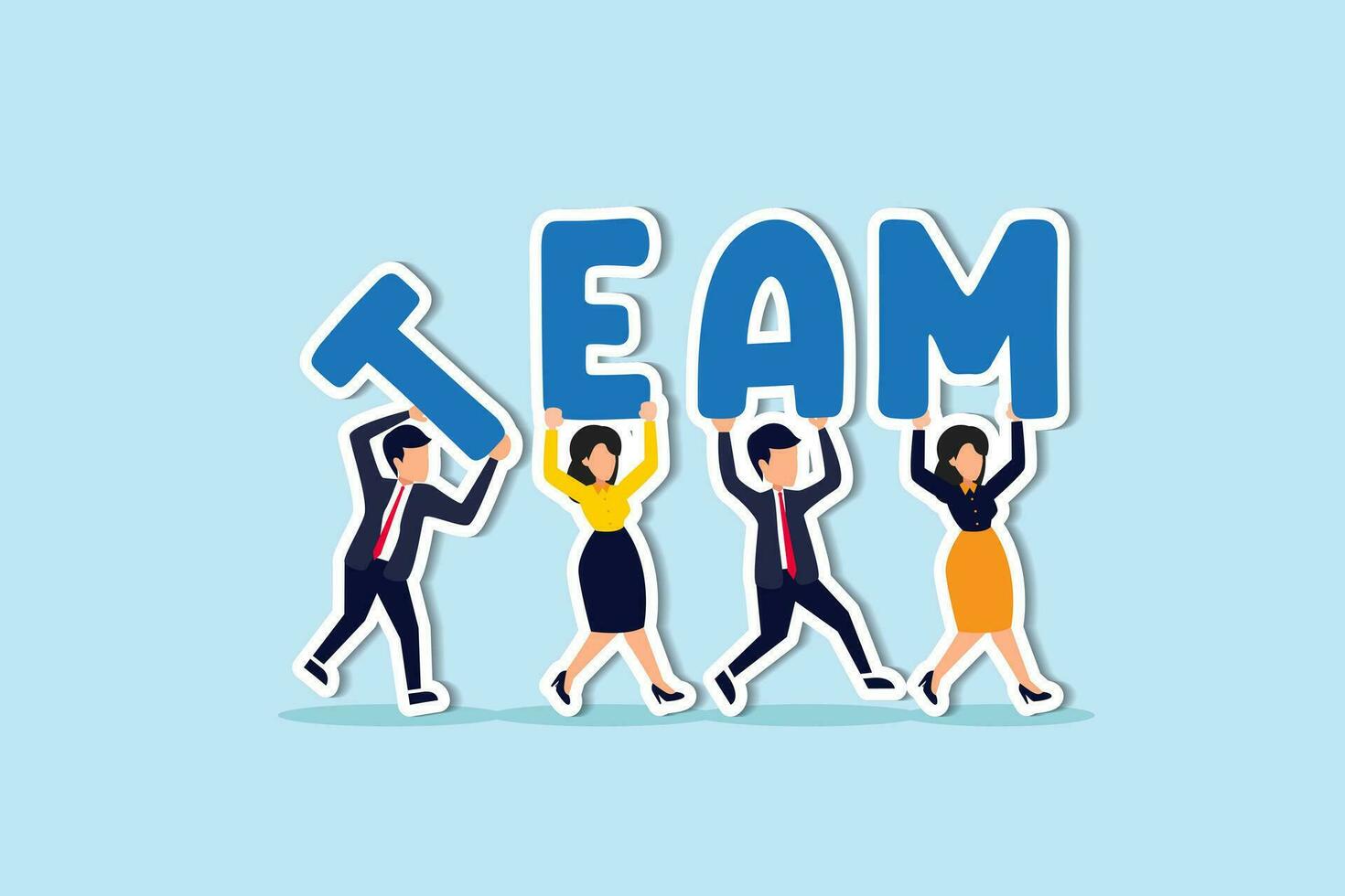 Team working together to win business success, teamwork, cooperation or collaboration, coworker partnership or office colleagues concept, business team people walking together holding the word TEAM. vector