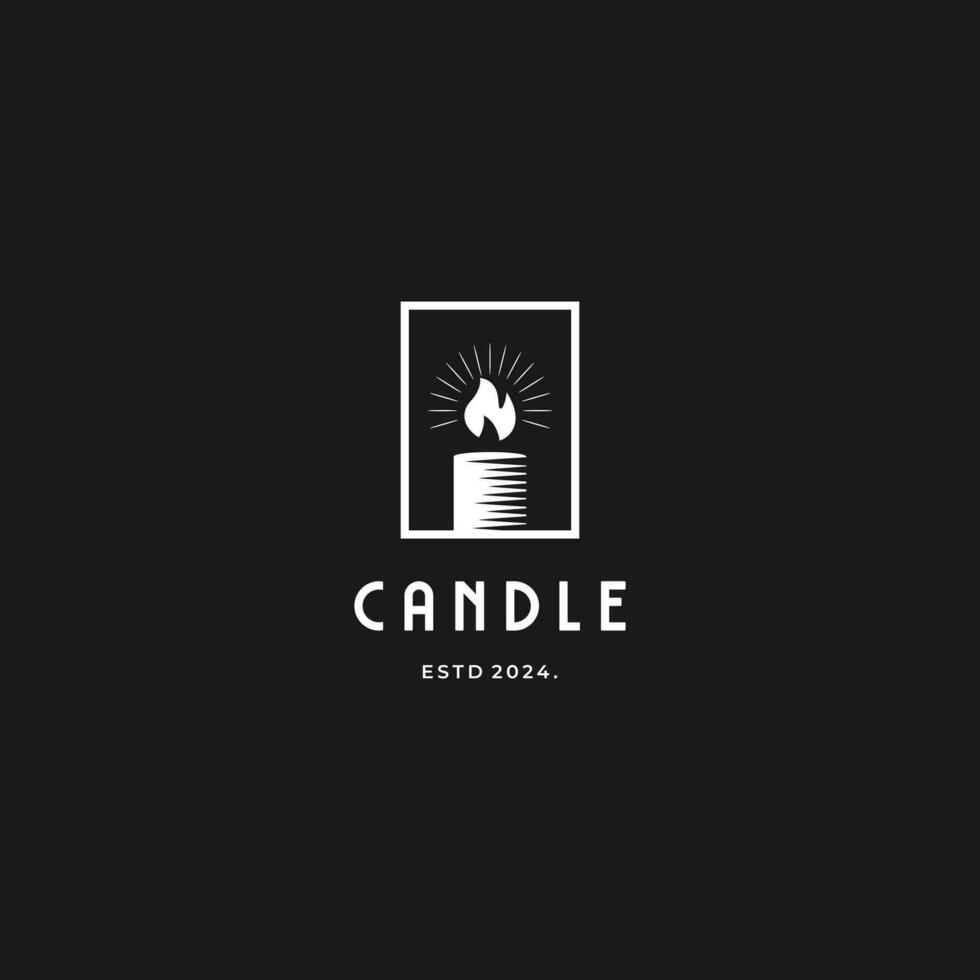 Candle burning Picture Frame Silhouette Logo design vector