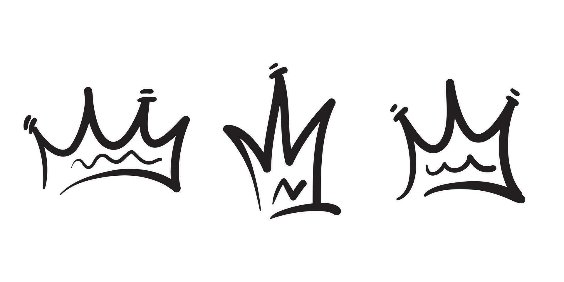 Doodle crowns. Line art king or queen crown sketch, fellow crowned heads tiara, beautiful diadem and luxurious decals vector illustration set. Royal head accessories linear collection