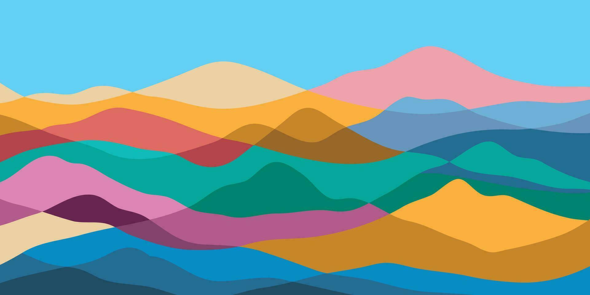 Mountain colors, translucent waves, sunset, abstract glass shapes, modern background, design vector illustration