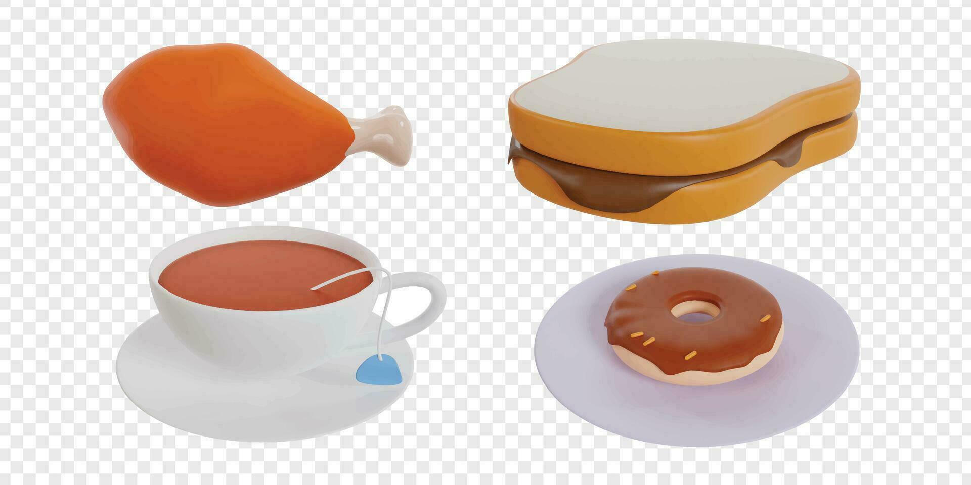 Breakfast 3d icons render clipart. vector