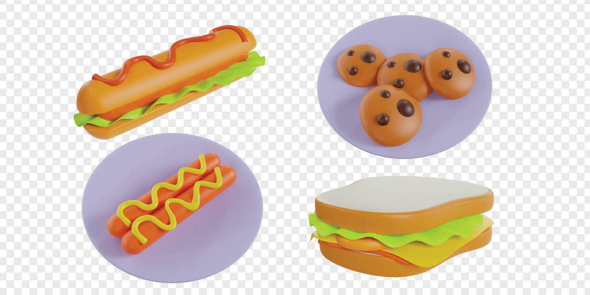 Breakfast 3d icons render clipart. vector