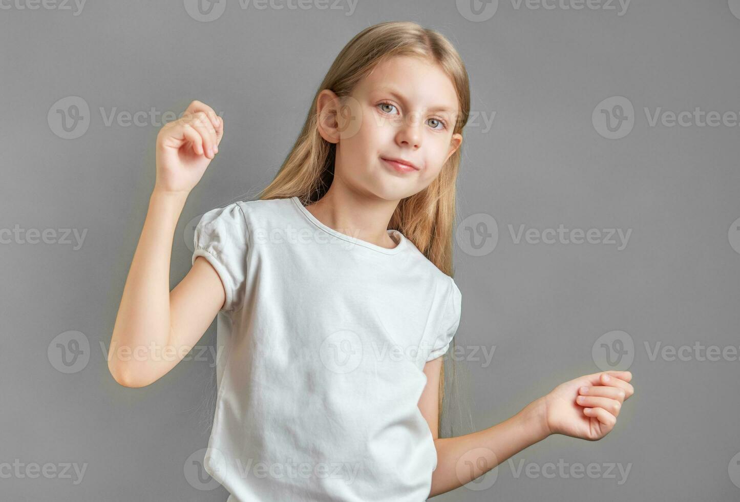 Portrait of cute little girl with long light hair photo