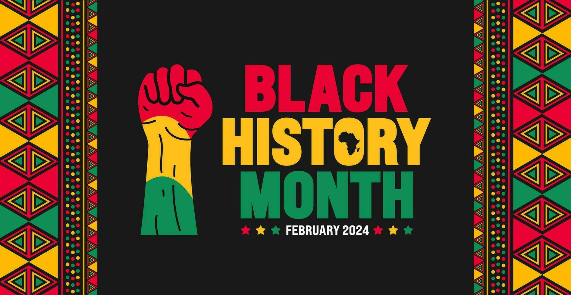 Black history month colorful lettering typography with Neo geometric seamless pattern background. Juneteenth Independence Day. Kwanzaa. Celebrated February in united state and Canada. vector