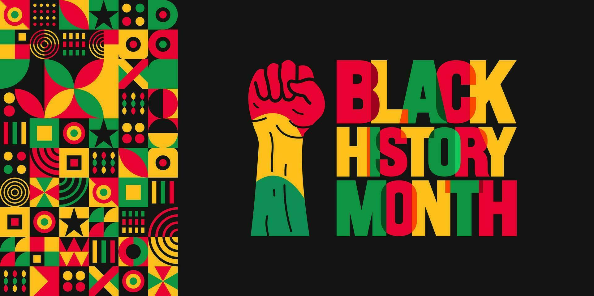 African American Black history month colorful lettering typography with Neo geometric seamless pattern background. Juneteenth Independence Day. Kwanzaa. Celebrated February in united state and Canada. vector