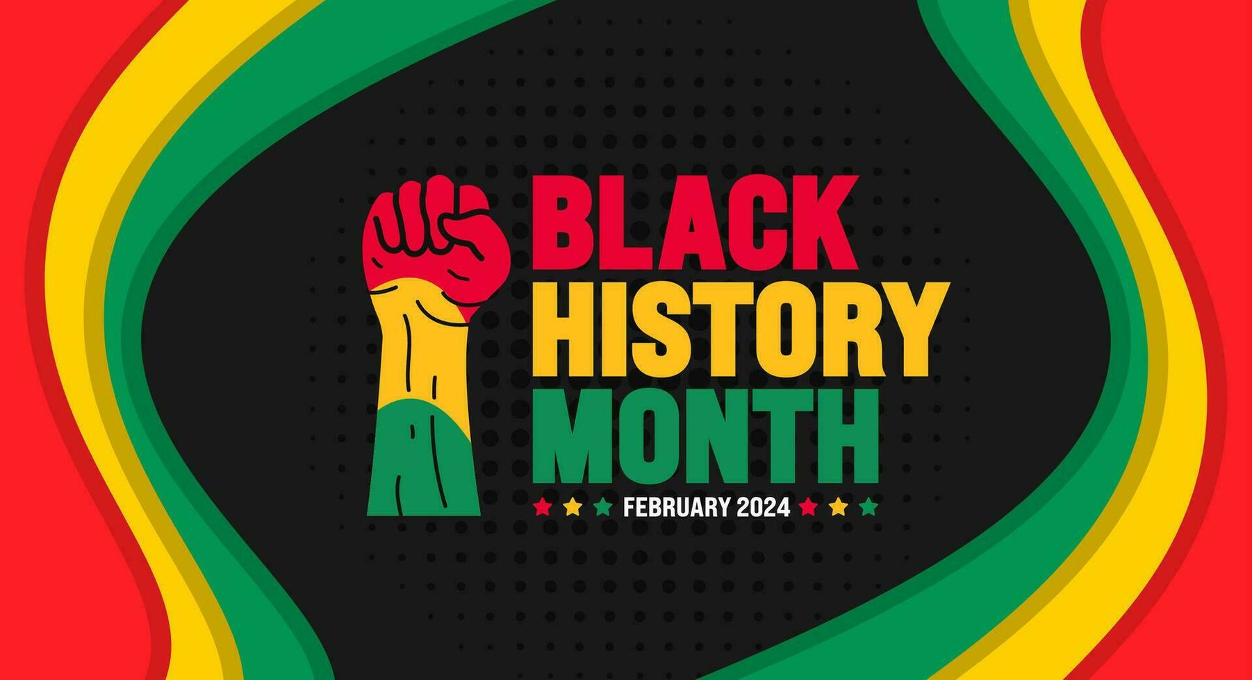 African American Black history month colorful lettering typography with protest power strong hand raised background Celebrated February in united state and Canada. Juneteenth Independence Day. Kwanzaa vector