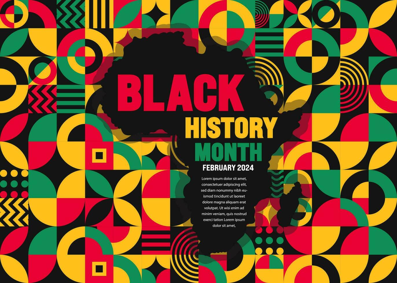 African American Black history month colorful lettering typography with African map Neo geometric seamless pattern background Celebrated February in united state and Canada. Juneteenth Independence vector