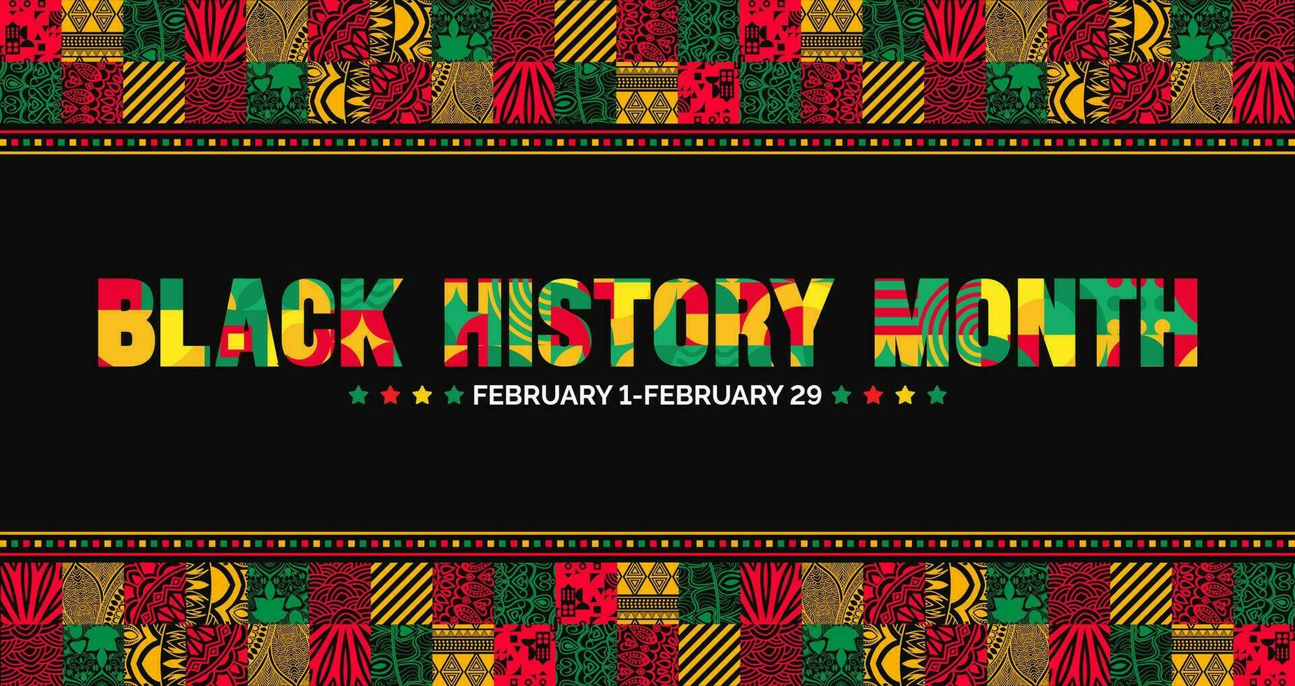 Black history month colorful lettering typography with Neo geometric seamless pattern background. Juneteenth Independence Day. Kwanzaa. Celebrated February in united state and Canada. vector