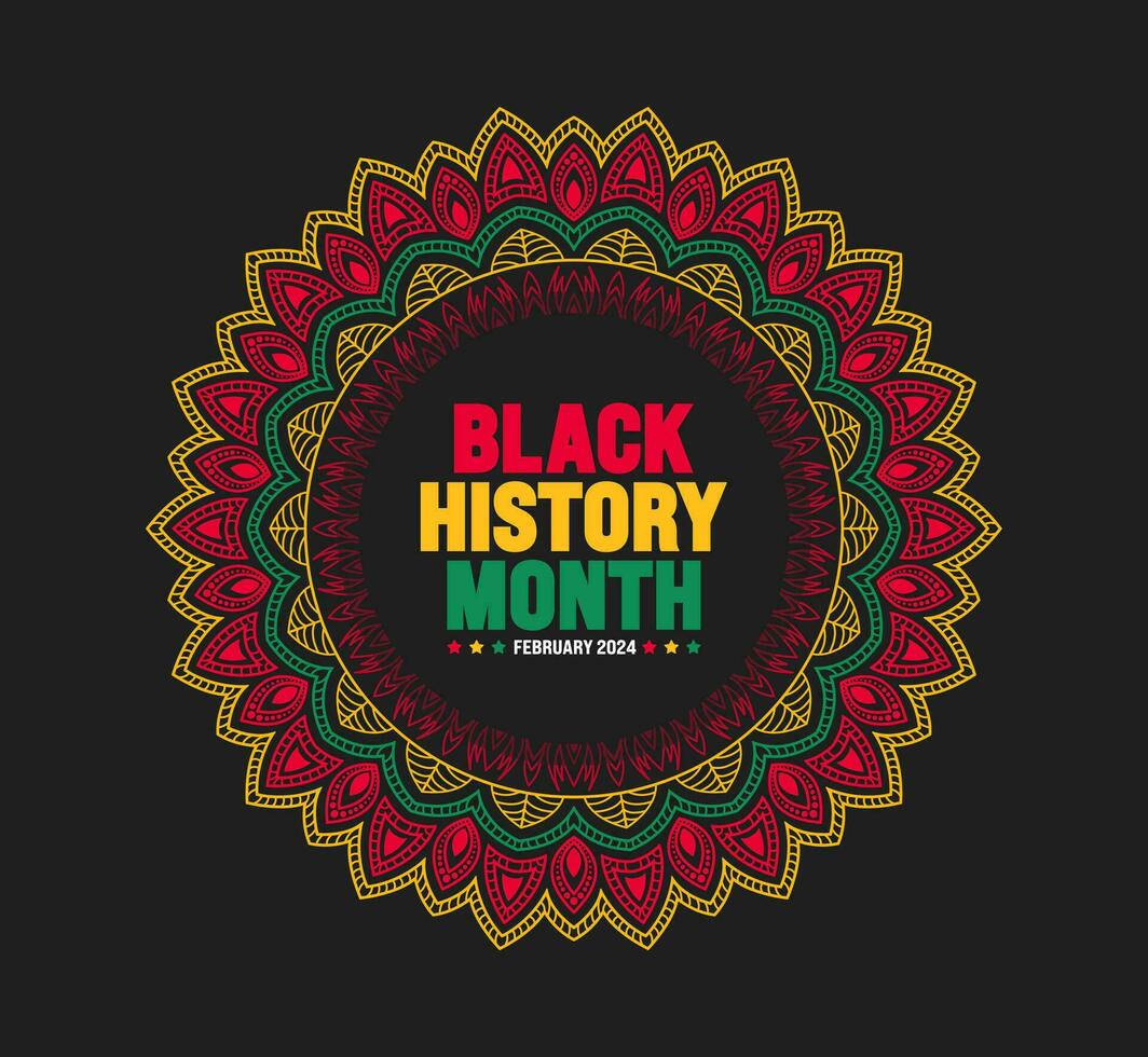 negro historia mes vistoso letras tipografía con mandala antecedentes. celebrado febrero en unido estado, África y Canadá. diecinueve de junio independencia día. kwanzaa. vector