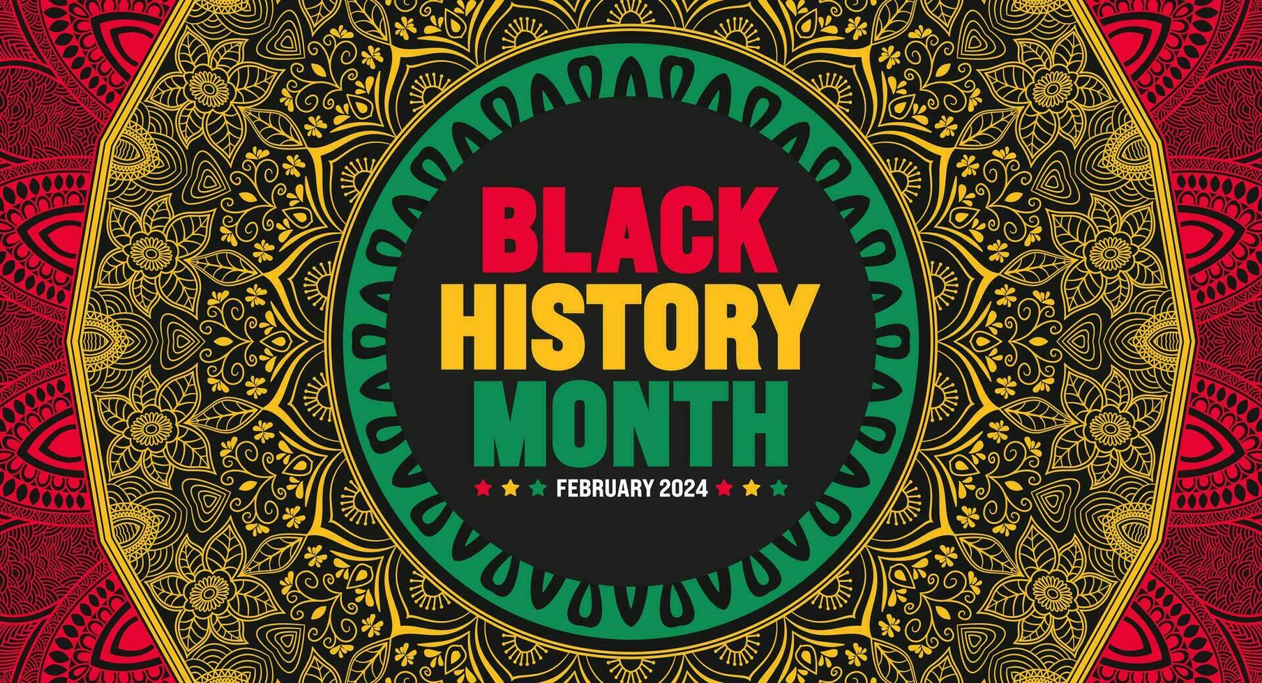 negro historia mes vistoso letras tipografía con mandala antecedentes. celebrado febrero en unido estado, África y Canadá. diecinueve de junio independencia día. kwanzaa. vector