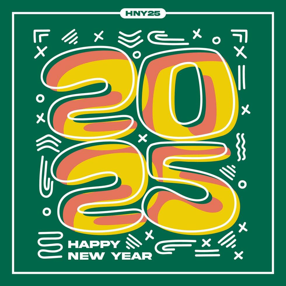 Happy new year 2025 square template with line number style on green background vector