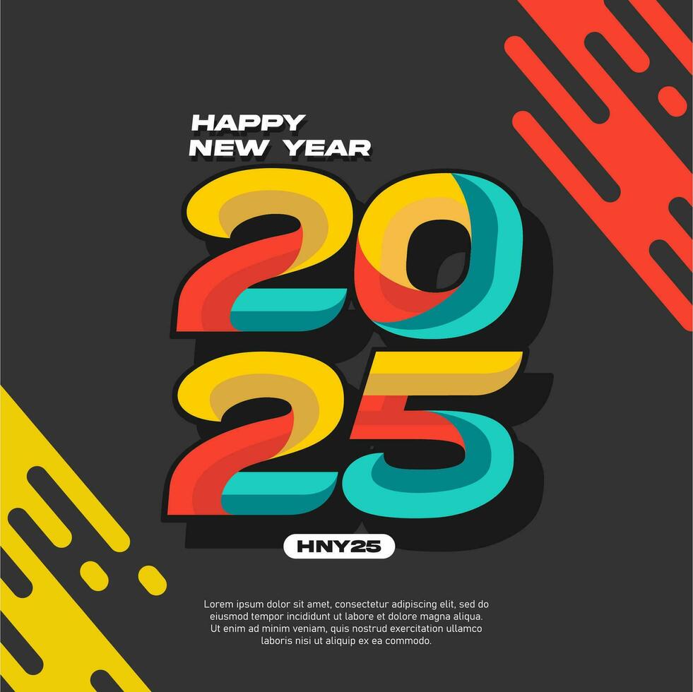 Happy new year 2025 square template with line number style on black background vector