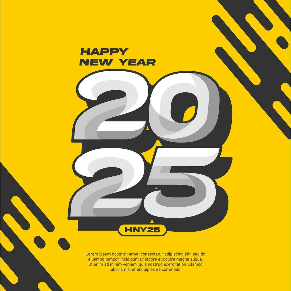 contento nuevo año 2025 cuadrado modelo con línea número estilo en amarillo antecedentes vector