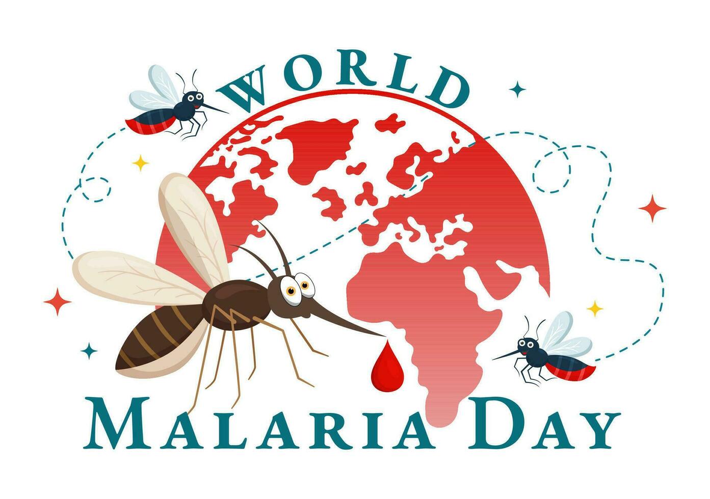 World Malaria Day Vector Illustration on April 25 with Earth Protected from Mosquitoes to Avoid Mosquito Bites in Healthcare Flat Cartoon Background