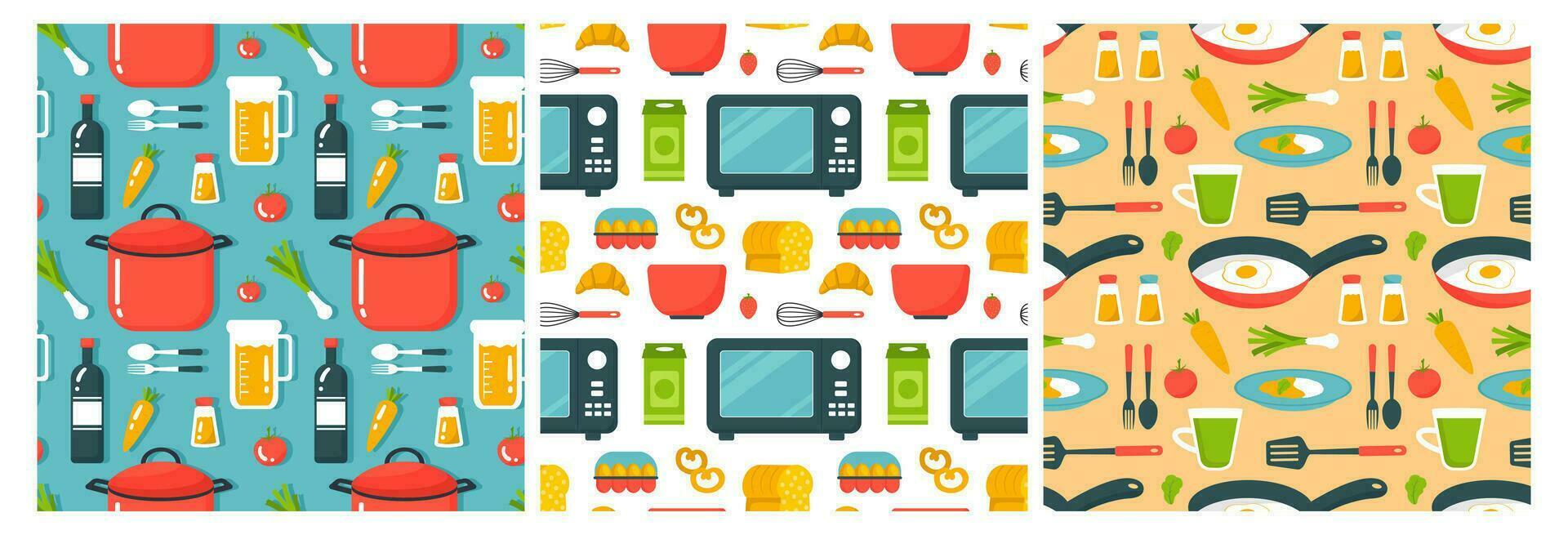 Set of Cooking Equipment Seamless Pattern Design  Illustration in Flat Cartoon Template Hand Drawn vector