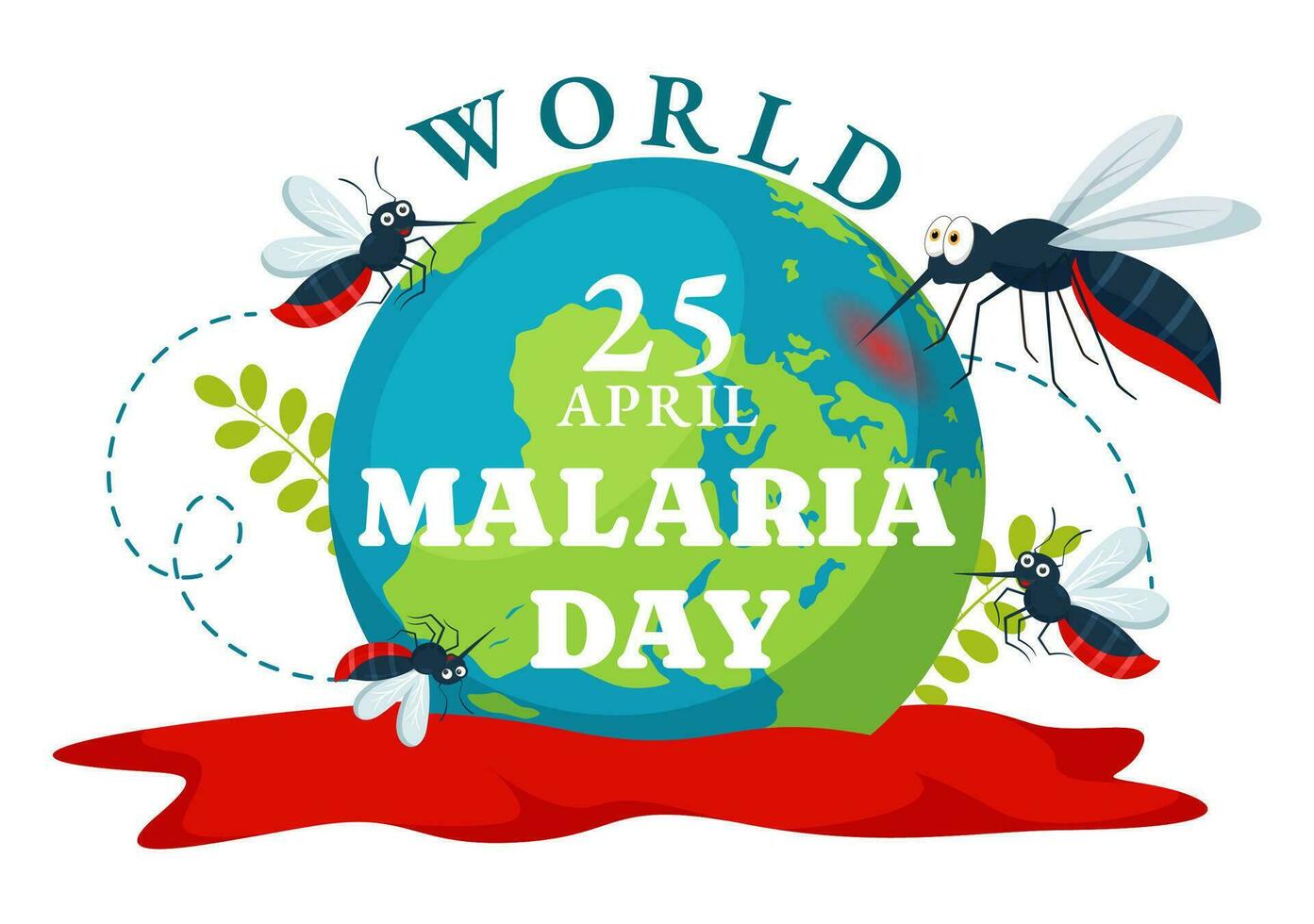 World Malaria Day Vector Illustration on April 25 with Earth Protected from Mosquitoes to Avoid Mosquito Bites in Healthcare Flat Cartoon Background
