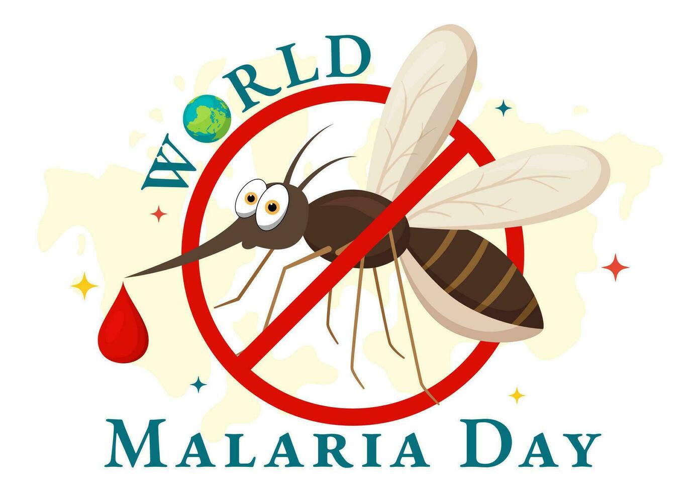 World Malaria Day Vector Illustration on April 25 with Earth Protected from Mosquitoes to Avoid Mosquito Bites in Healthcare Flat Cartoon Background