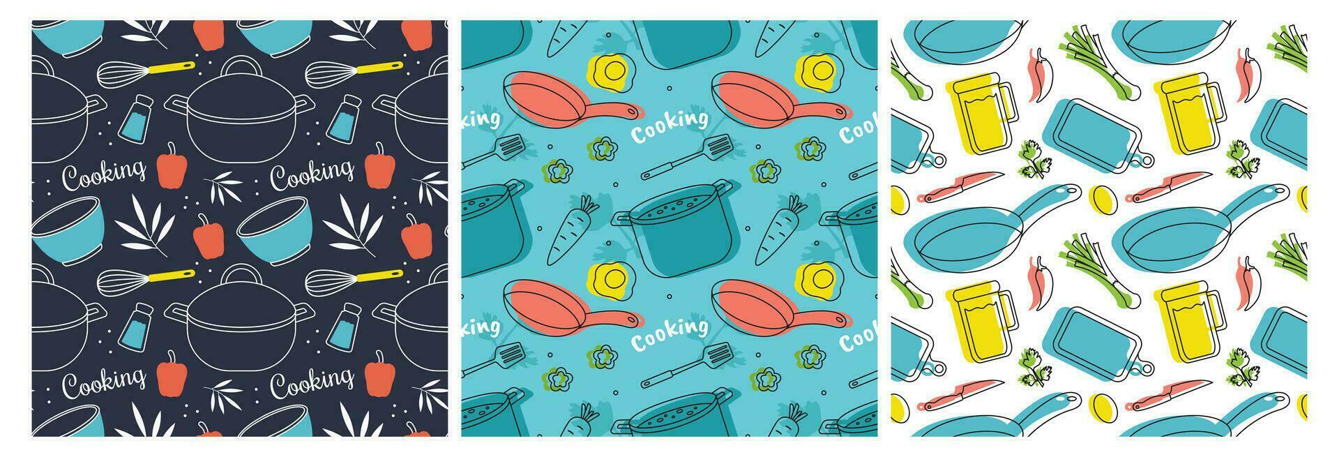 Set of Cooking Equipment Seamless Pattern Design  Illustration in Flat Cartoon Template Hand Drawn vector