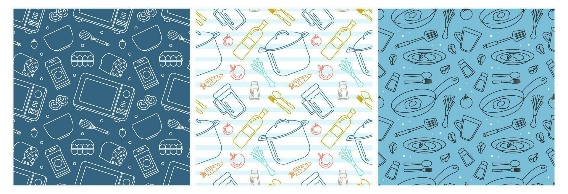 Set of Cooking Equipment Seamless Pattern Design  Illustration in Flat Cartoon Template Hand Drawn vector