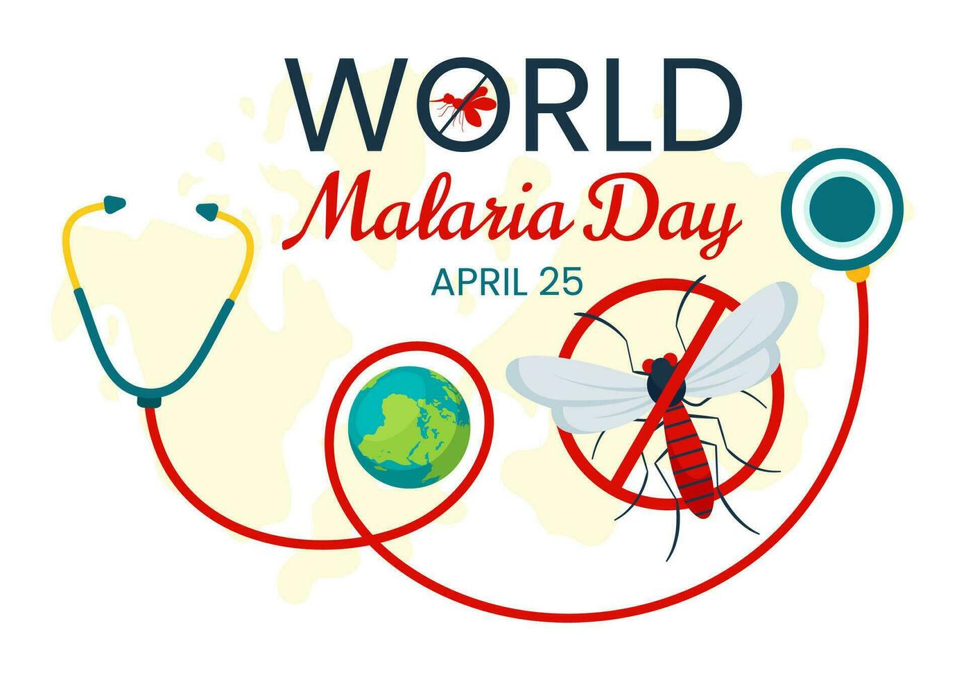 World Malaria Day Vector Illustration on April 25 with Earth Protected from Mosquitoes to Avoid Mosquito Bites in Healthcare Flat Cartoon Background