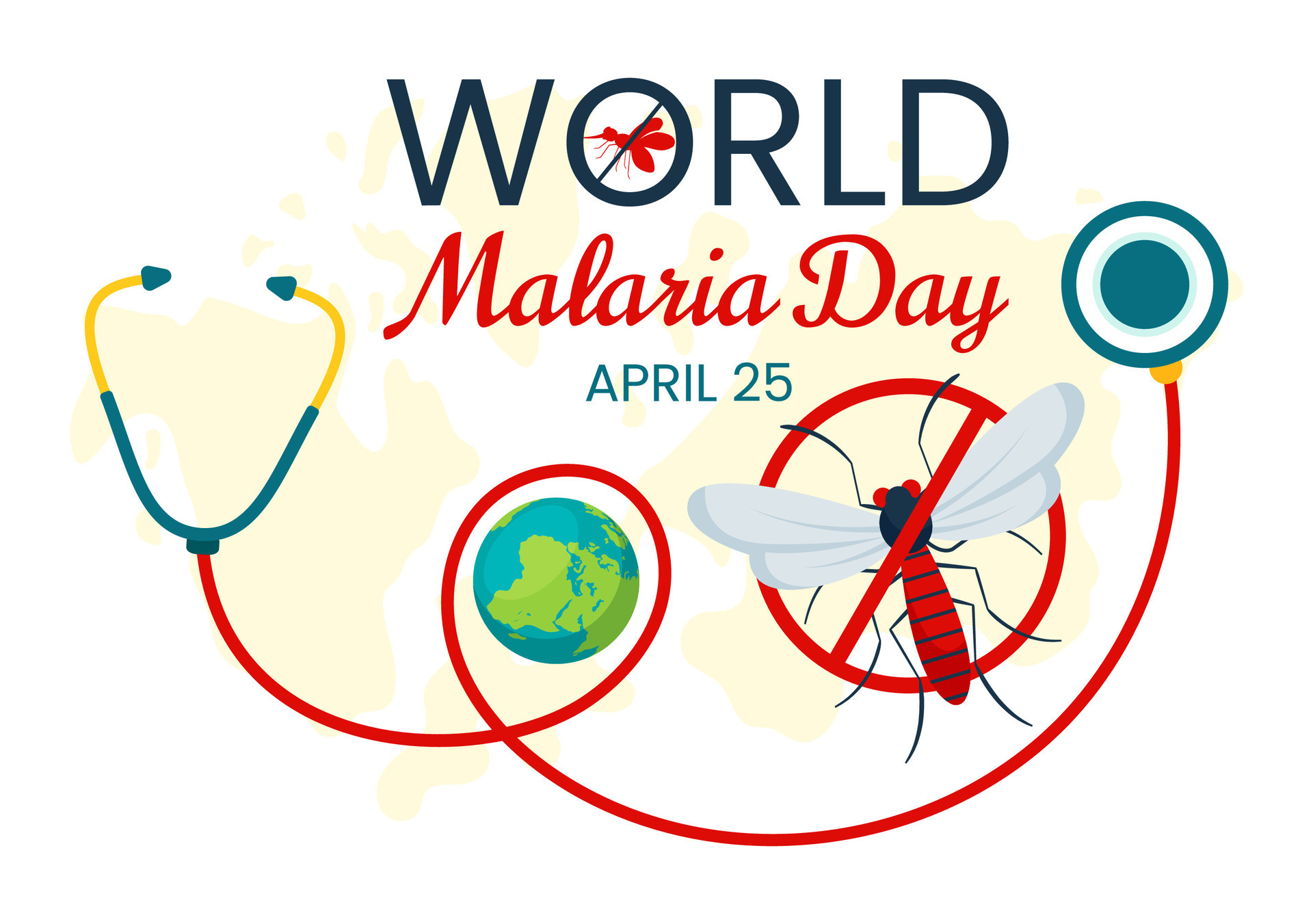 World Malaria Day Vector Illustration on April 25 with Earth Protected from Mosquitoes to Avoid