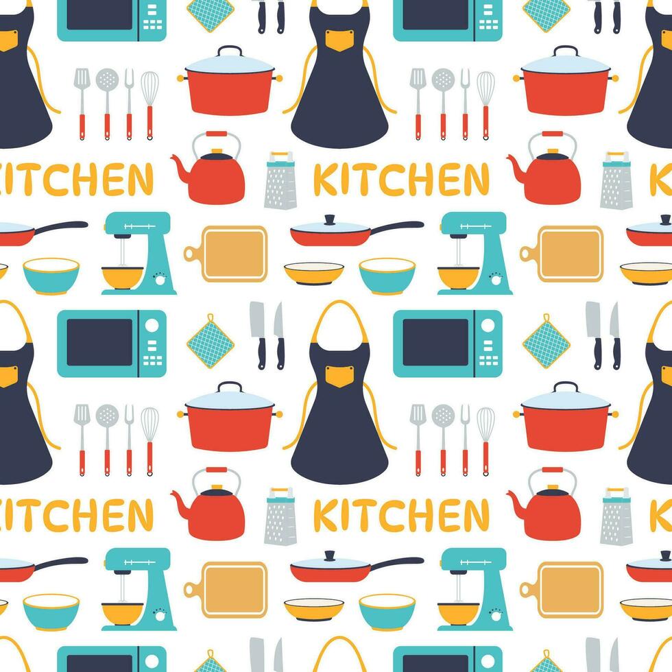 Cooking Equipment Seamless Pattern Design  Illustration in Flat Cartoon Template Hand Drawn vector