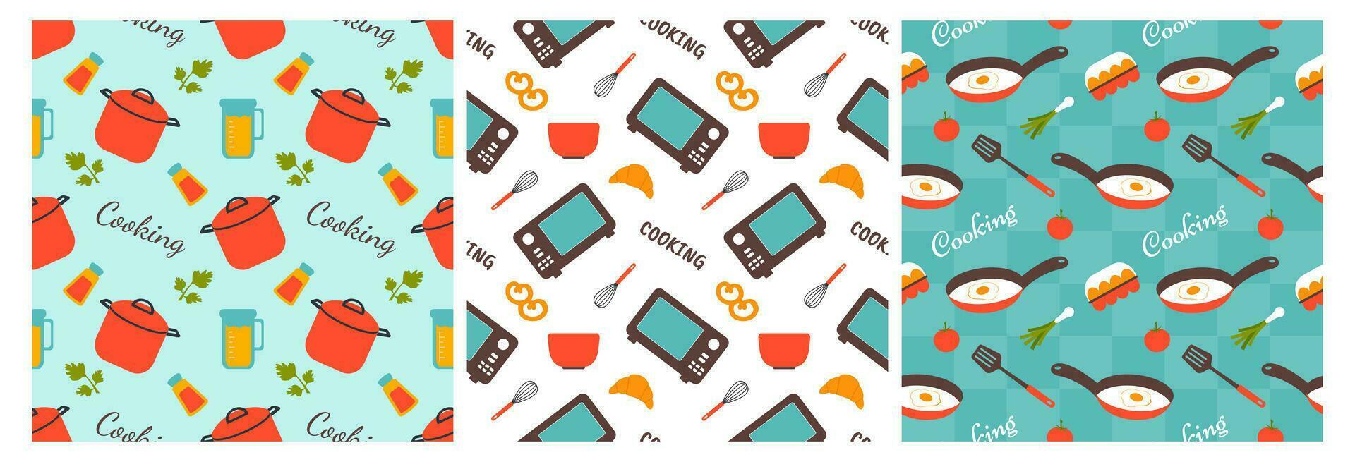 Set of Cooking Equipment Seamless Pattern Design  Illustration in Flat Cartoon Template Hand Drawn vector