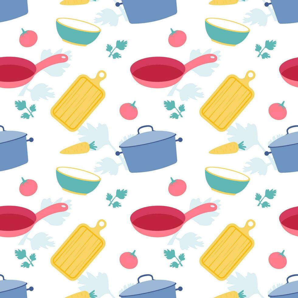 Cooking Equipment Seamless Pattern Design  Illustration in Flat Cartoon Template Hand Drawn vector
