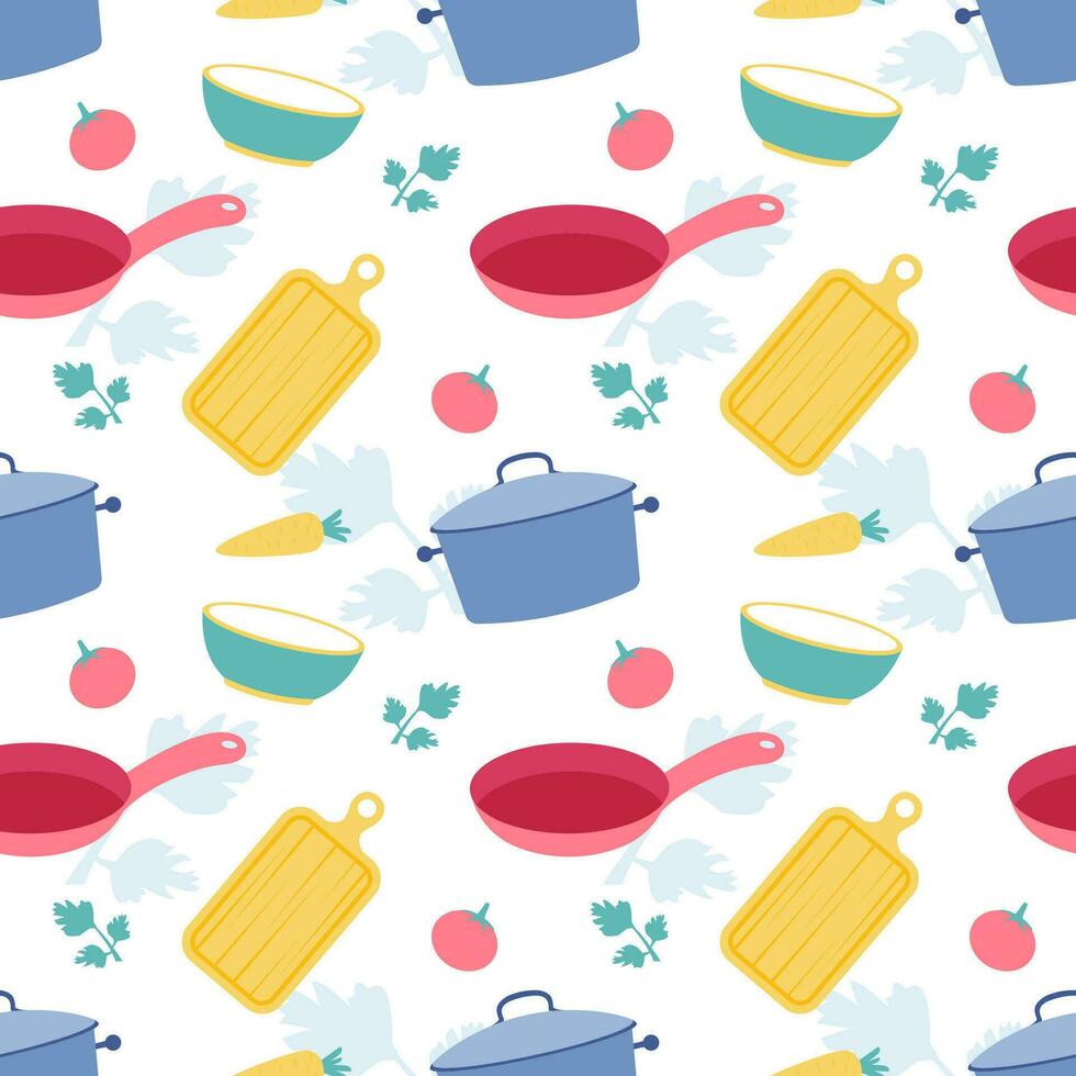 Cooking Equipment Seamless Pattern Design  Illustration in Flat Cartoon Template Hand Drawn vector