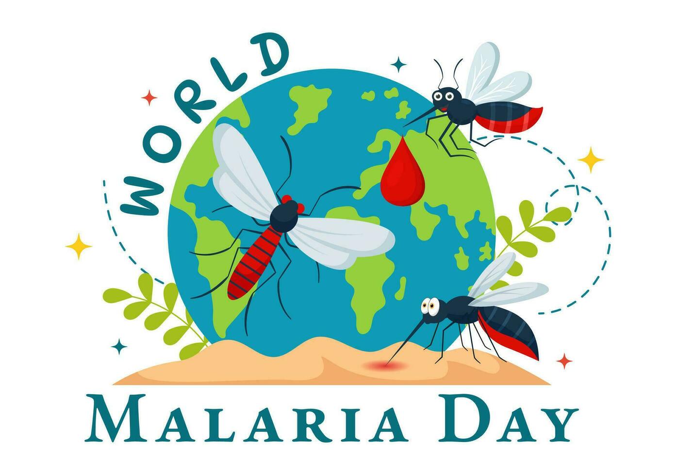 mundo malaria día vector ilustración en abril 25 con tierra protegido desde mosquitos a evitar mosquito picaduras en cuidado de la salud plano dibujos animados antecedentes