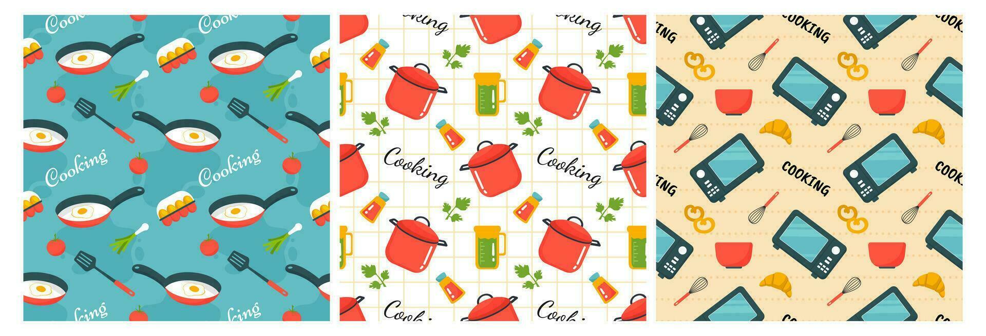 Set of Cooking Equipment Seamless Pattern Design  Illustration in Flat Cartoon Template Hand Drawn vector