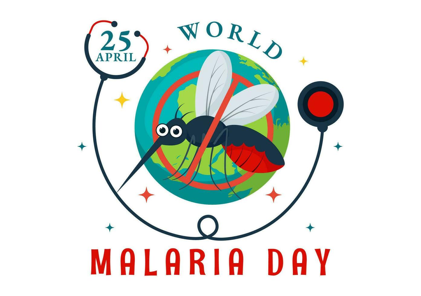 World Malaria Day Vector Illustration on April 25 with Earth Protected from Mosquitoes to Avoid Mosquito Bites in Healthcare Flat Cartoon Background