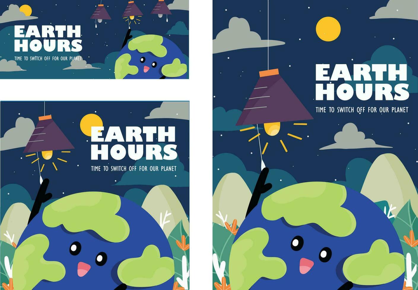 Vector hand-drawn earth hour illustration with hand switch off the light