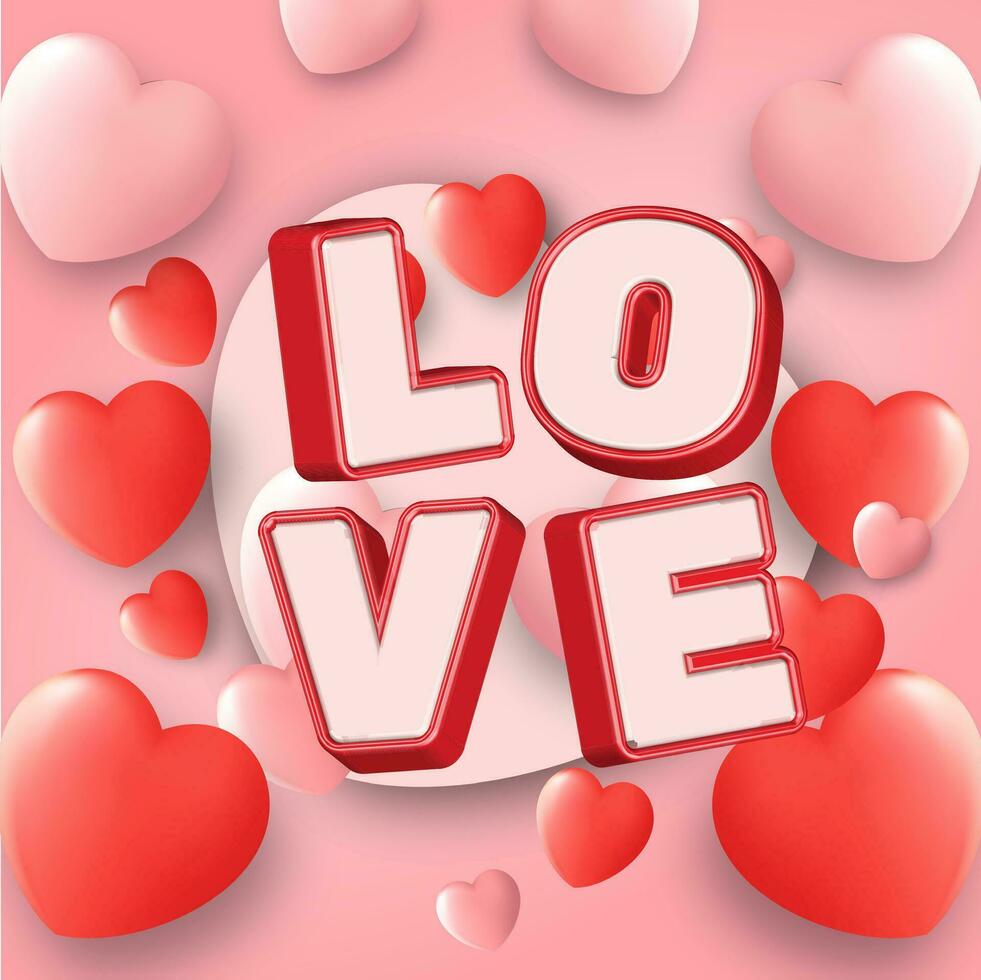 Valentine's day background. 3d text love, for banner or greeting card. Vector illustration