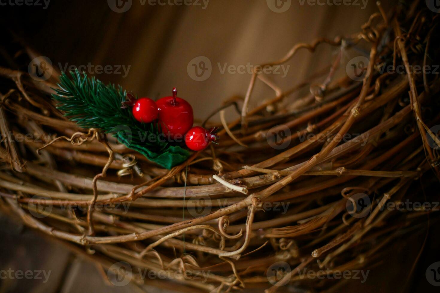 Christmas decoration on a wooden background. Selective focus. Holiday. photo