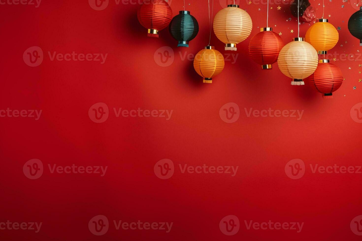 AI generated Portrait of a happy young woman in christmas sweater with reindeer horns holding present box isolated over red background photo