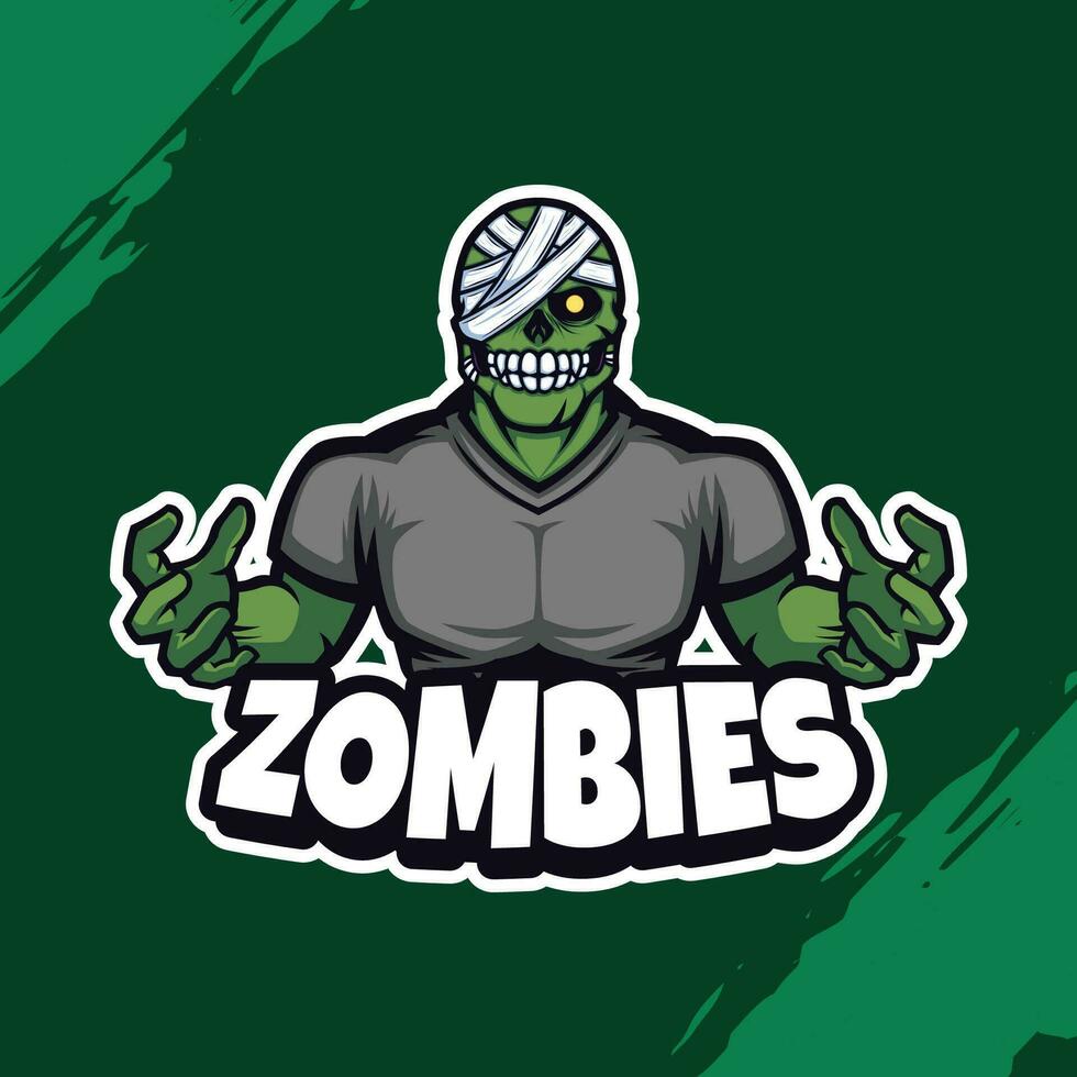 Green Zombie Bodybuilder Mascot Logo Wrapped in Bandages vector