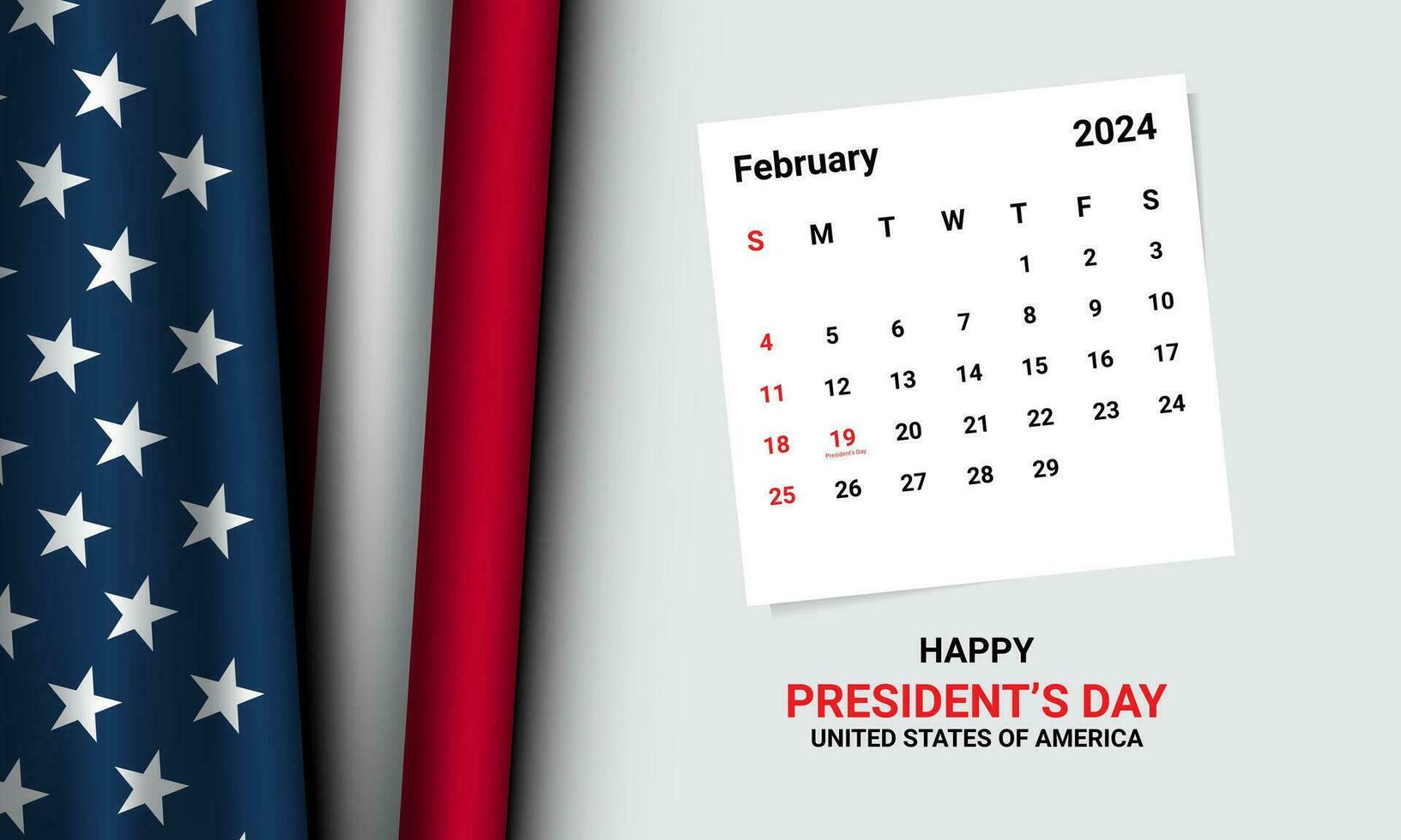 Background design for President's day with United States flag and february 2024 calendar. vector