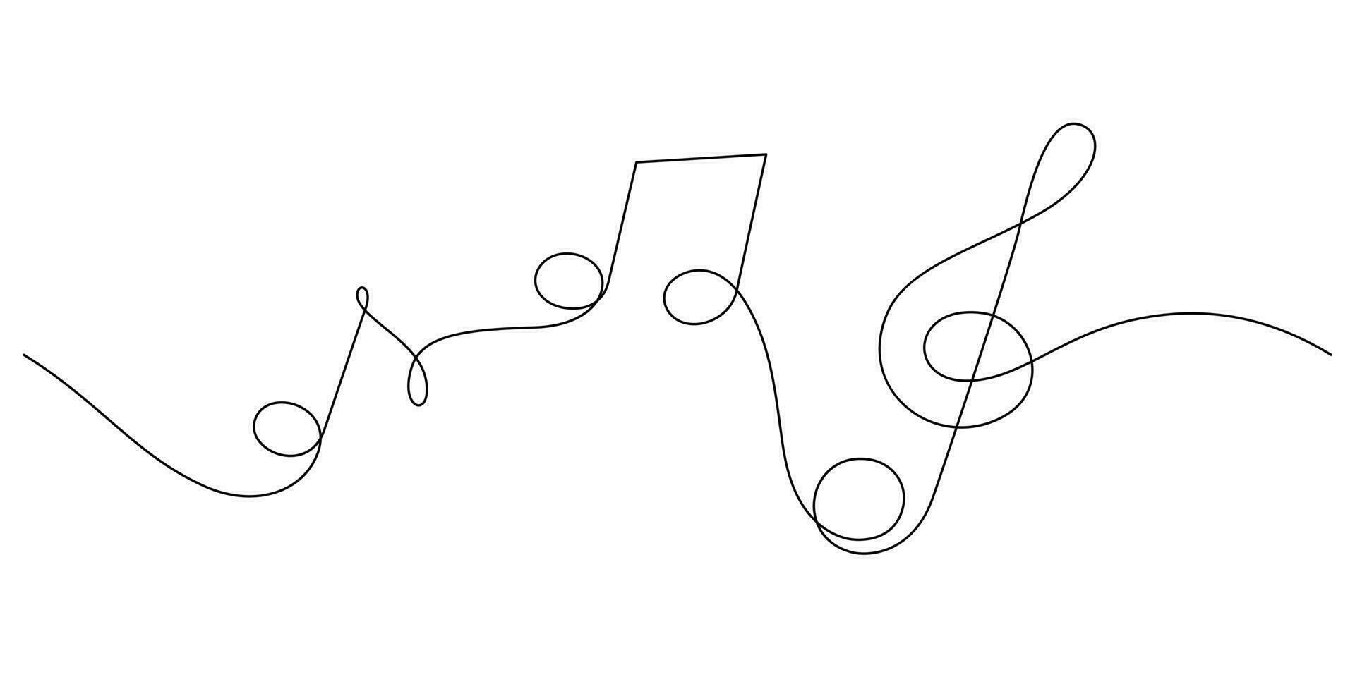 continuous line drawing of treble clef music notes minimalist vector