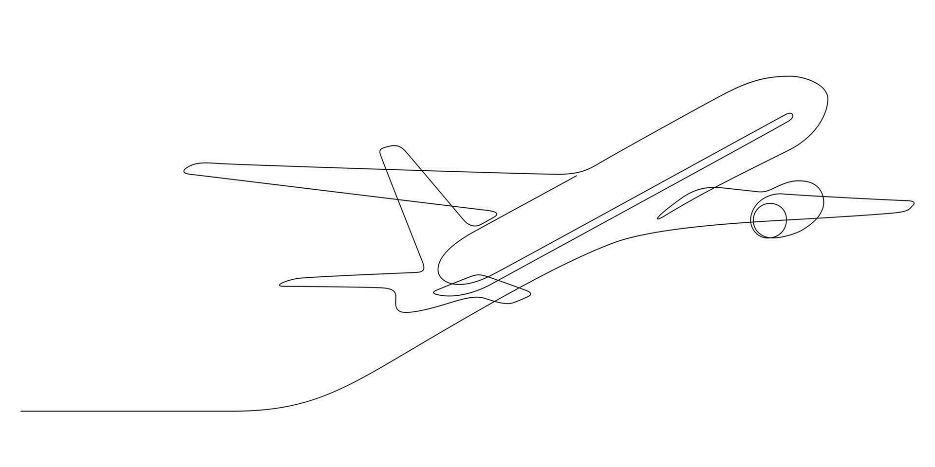 airplane takeoff minimalist continuous one line drawing thin line vector