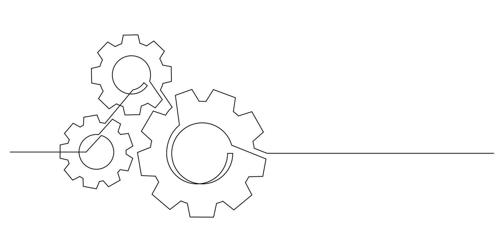 engranajes rueda dentada continuo uno línea dibujo minimalismo mecánico Ingenieria concepto Delgado línea vector