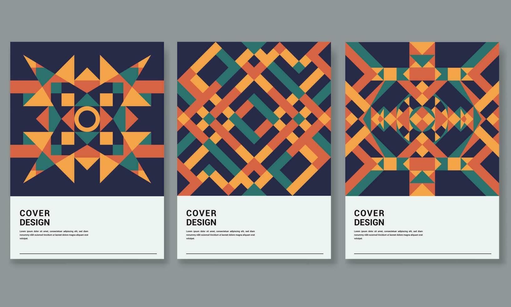 Set of three abstract retro style covers backgrounds with geometric shape. Applicable for Cover, Poster, Card Design and other print and web related items..Colorful geometrical shapes. vector