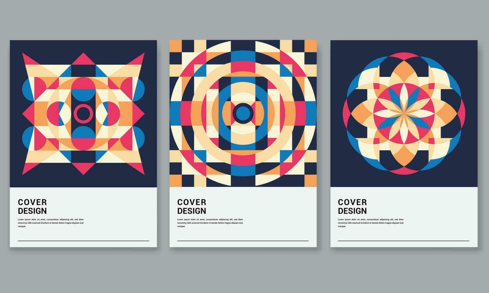 Contemporary graphic design of brutalism inspired vector mockup collection created in post-modern and mid-century style. Made with abstract vector shapes, bold elements and simple geometrical forms.