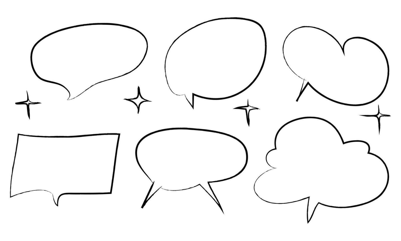 Hand drawn speech bubbles sketch elements on set. doodle style. isolated on white background. vector illustration